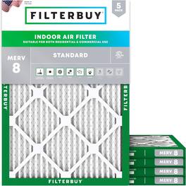 Filterbuy - 16.5x22x1 MERV 8 Dust & Allergy Defense, Electrostatic Pleated HVAC AC Furnace Air Filters Replacement (5-Pack) - Silver