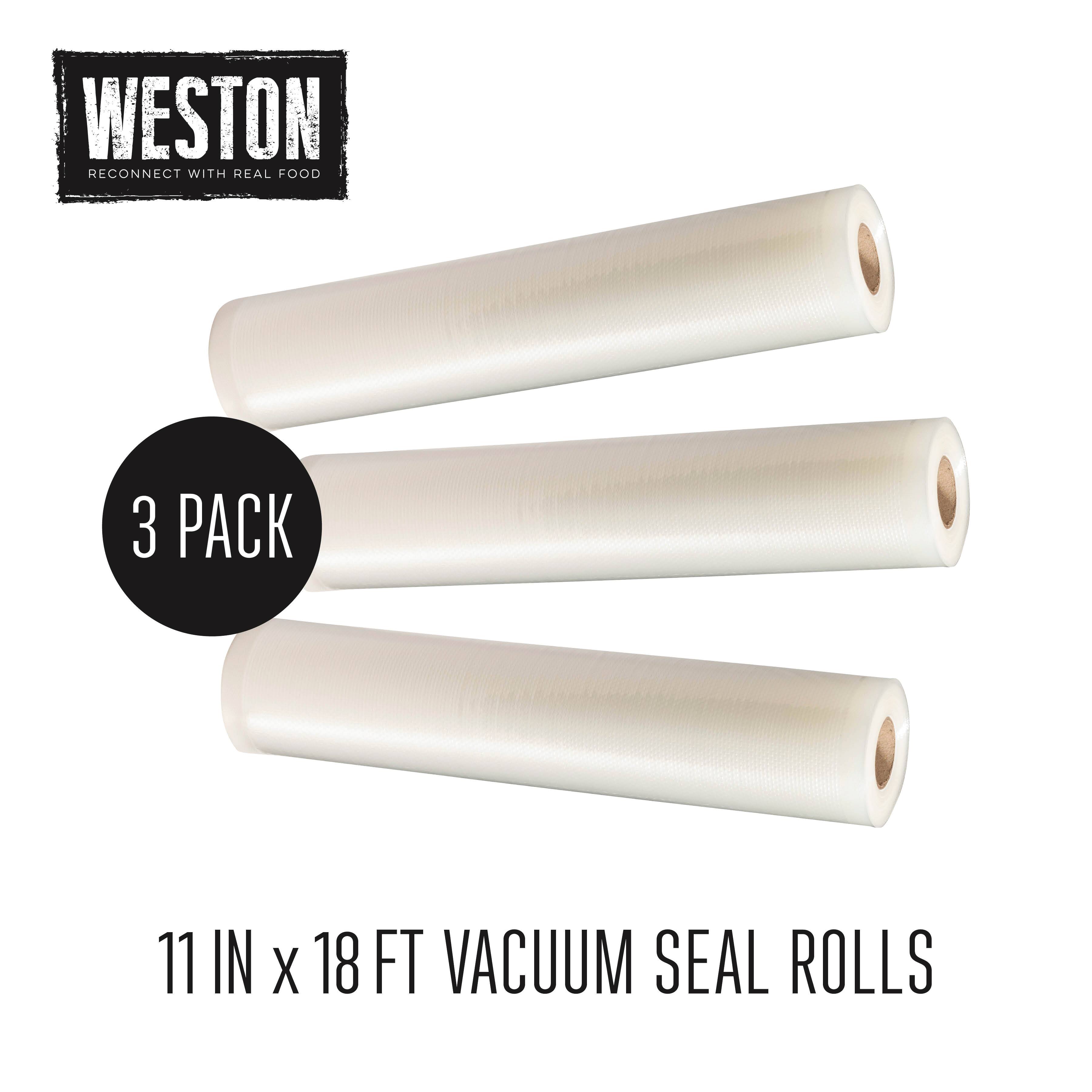 WESTON  
RECONNECT WITH REAL FOOD  

3 PACK  

11 IN x 18 FT VACUUM SEAL ROLLS