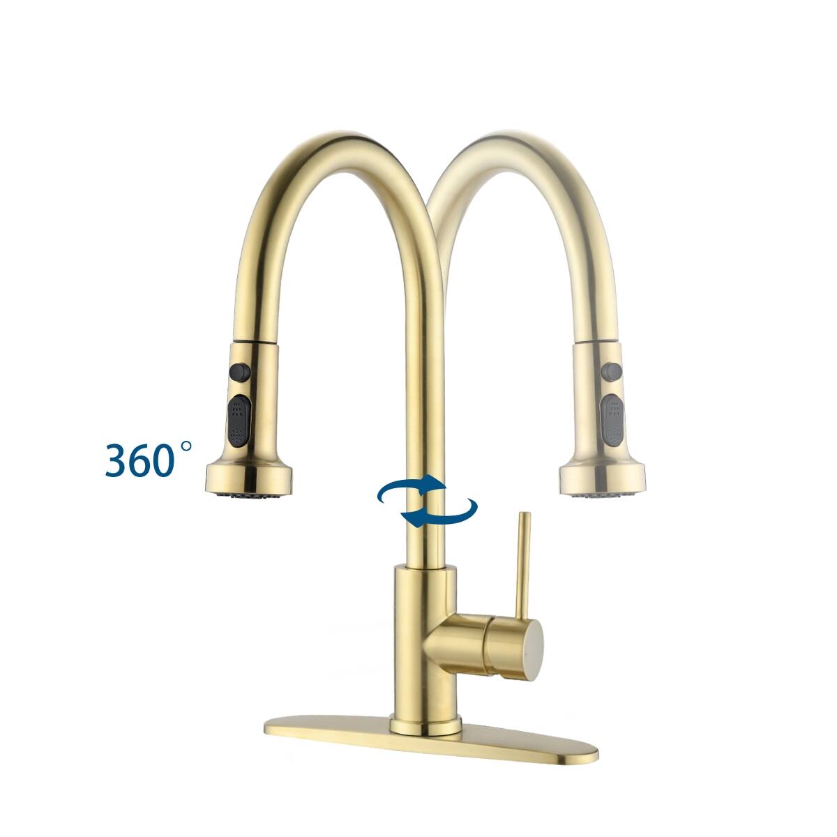 Alt View 1. Ropilly - Ropilly Brushed Gold Pull Down Kitchen Faucet, Single Handle High Arc Kitchen Faucet with Sprayer - Brushed Gold.