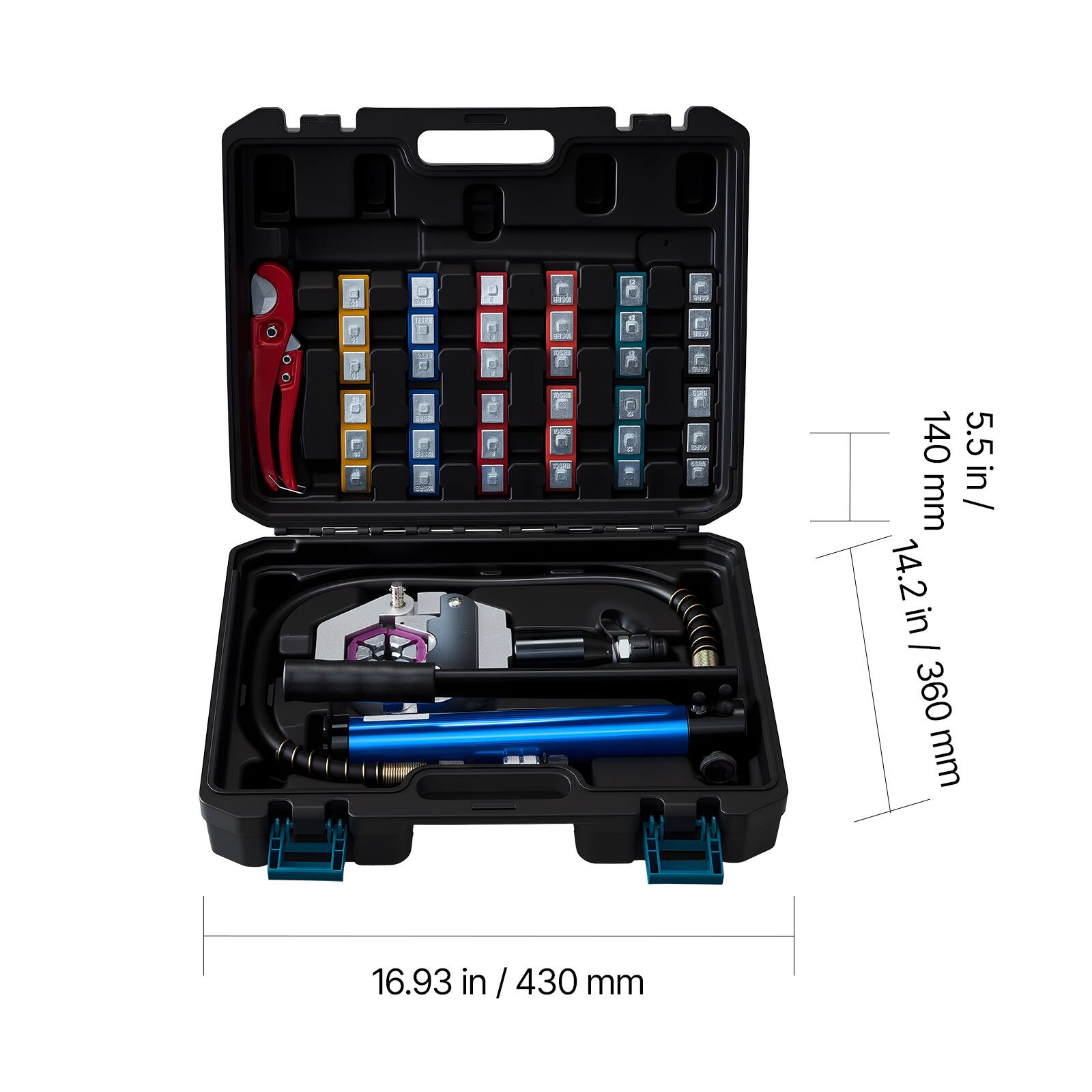 140 5.5 in / 14.2 in - 360 mm  
16.93 in / 430 mm