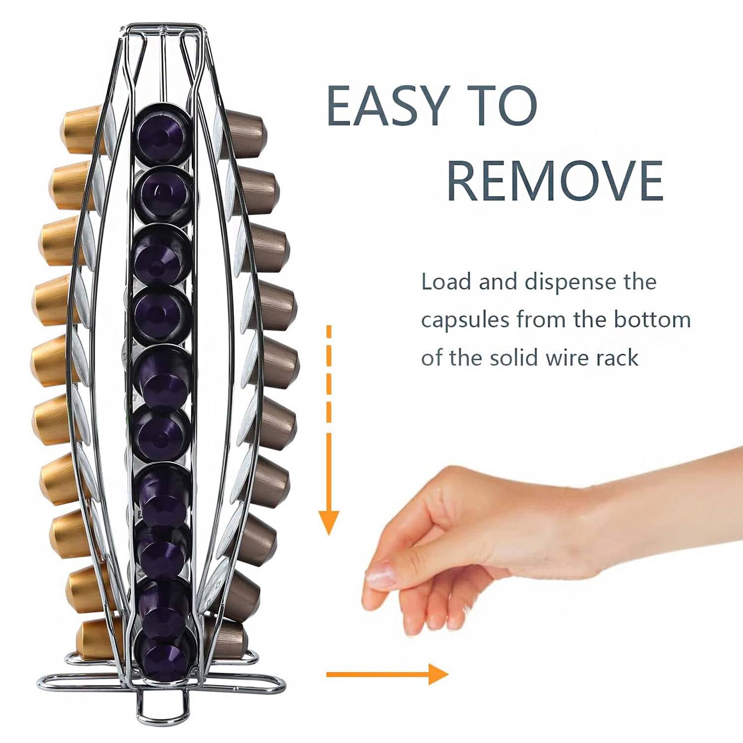 EASY TO REMOVE

Load and dispense the capsules from the bottom of the solid wire rack