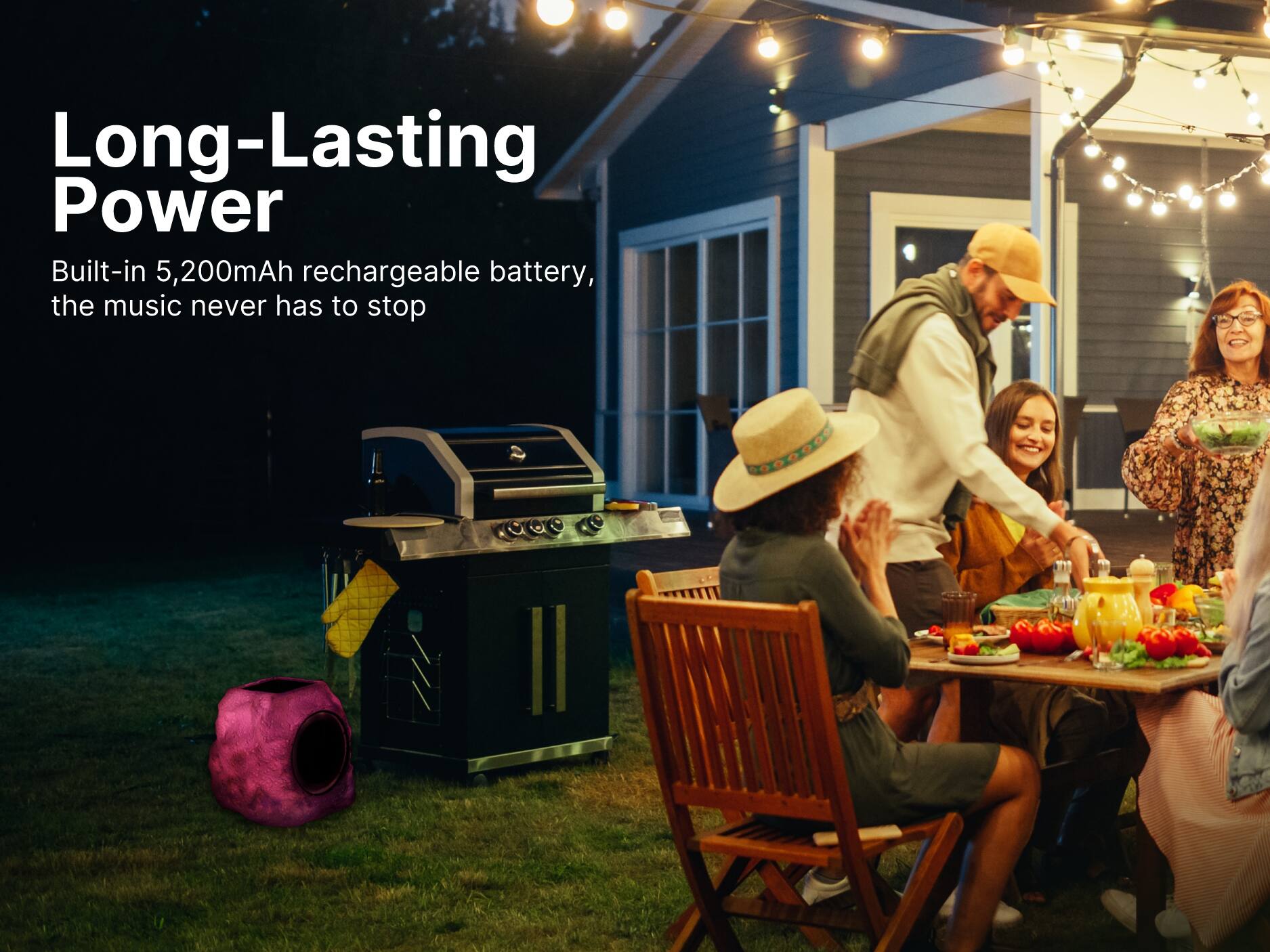 Long-Lasting Power
Built-in 5,200mAh rechargeable battery, the music never has to stop