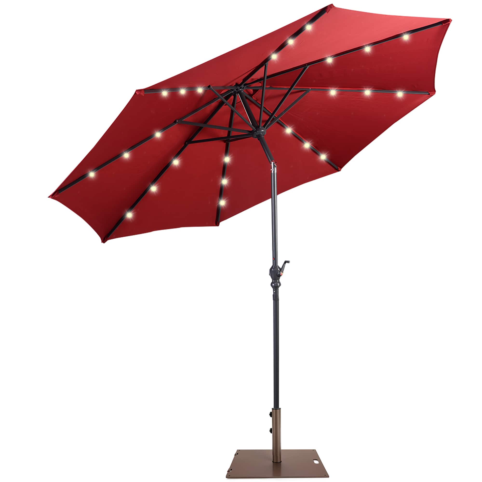 Costway - 10ft Solar Lights Patio Umbrella Outdoor W/ 50 LBS Movable Umbrella Stand - Wine