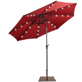 Costway - 10ft Solar Lights Patio Umbrella Outdoor W/ 50 LBS Movable Umbrella Stand - Wine