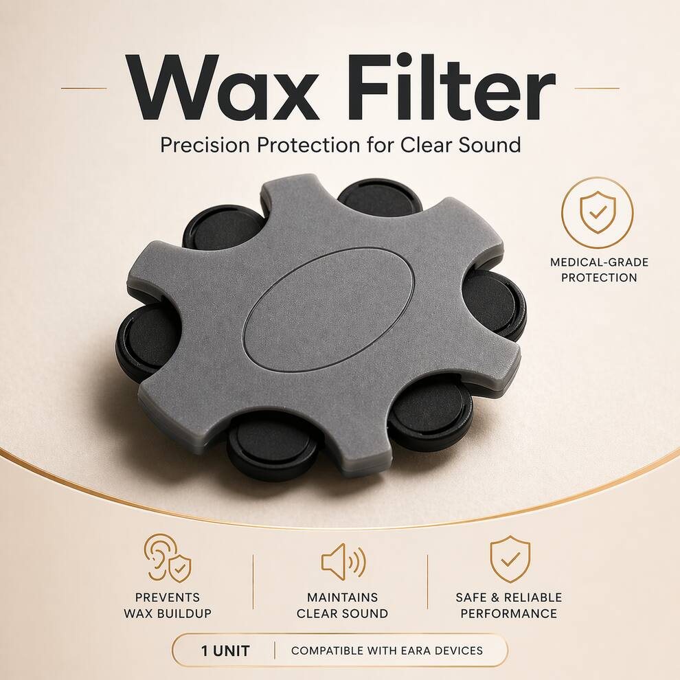 Wax Filter  
Precision Protection for Clear Sound  

- MEDICAL-GRADE PROTECTION  
- PREVENTS WAX BUILDUP  
- MAINTAINS CLEAR SOUND  
- SAFE & RELIABLE PERFORMANCE  

1 UNIT | COMPATIBLE WITH EARA DEVICES