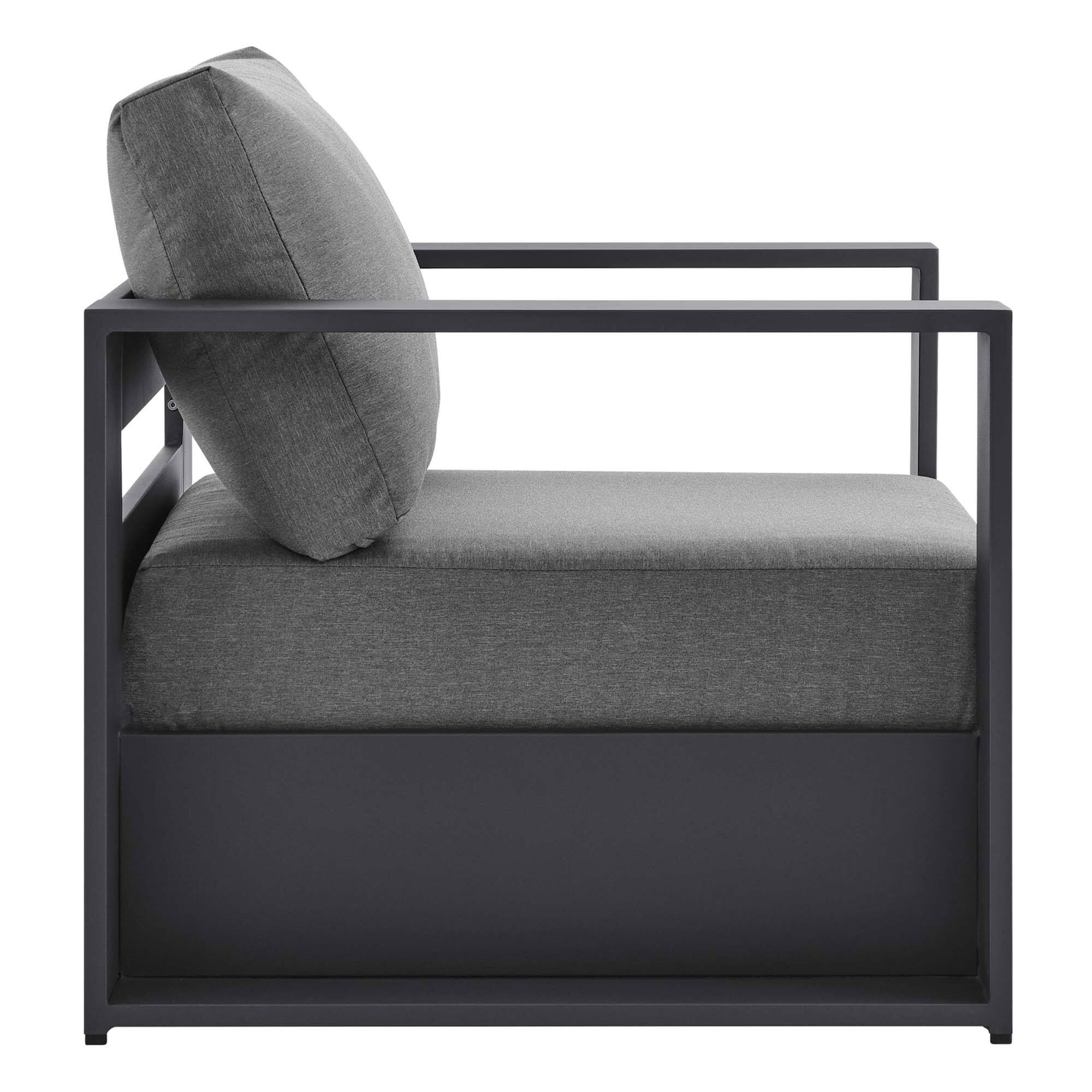 Alt View 3. Modway - Tahoe 4-Piece Outdoor Patio Set - Powder-Coated Aluminum, Cushioned Sofa, 2 Armchairs, Coffee Table - Gray Charcoal.