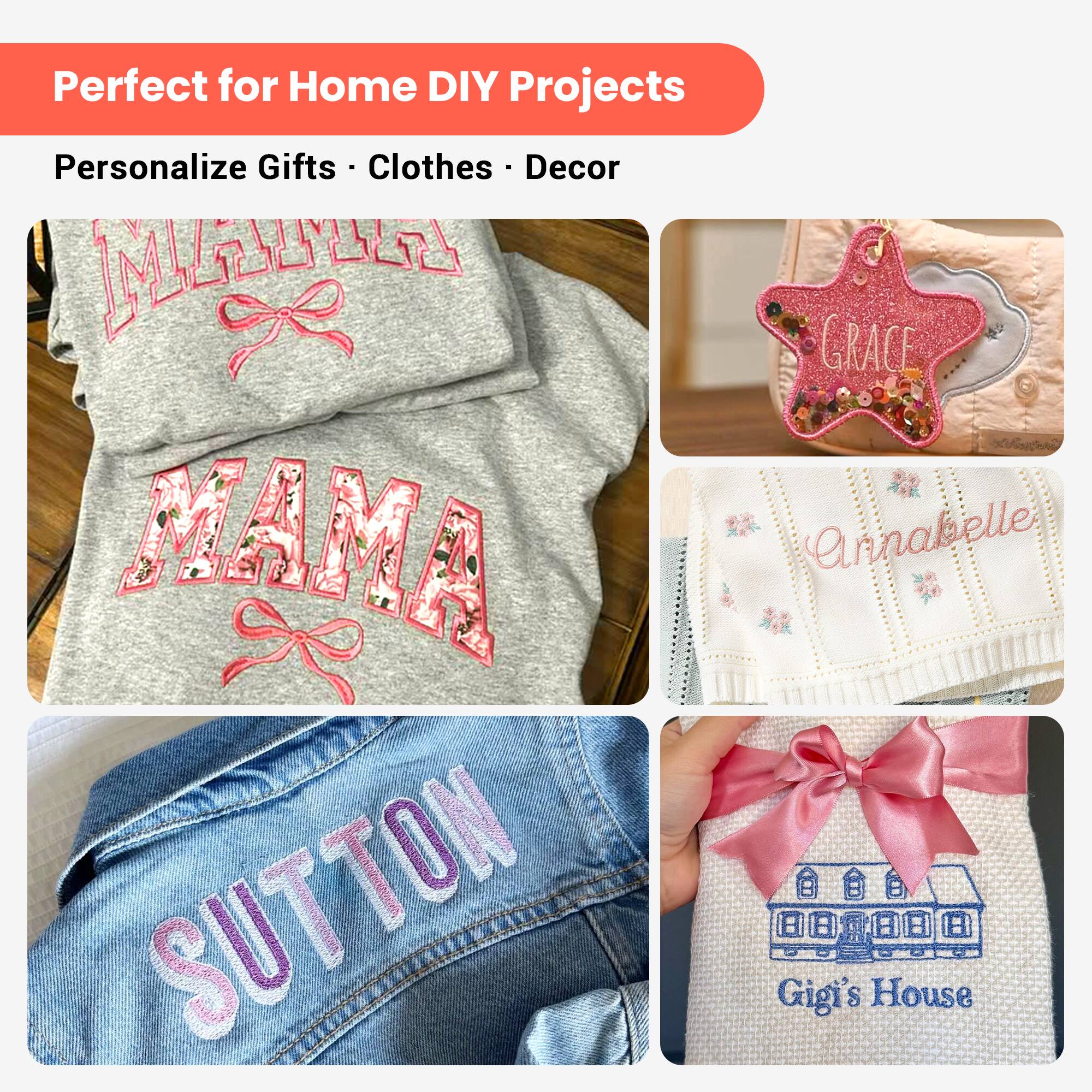 Perfect for Home DIY Projects  
Personalize Gifts • Clothes • Decor  

K GRACE MAMA  
Annabelle SUTTON  
Gigi's House