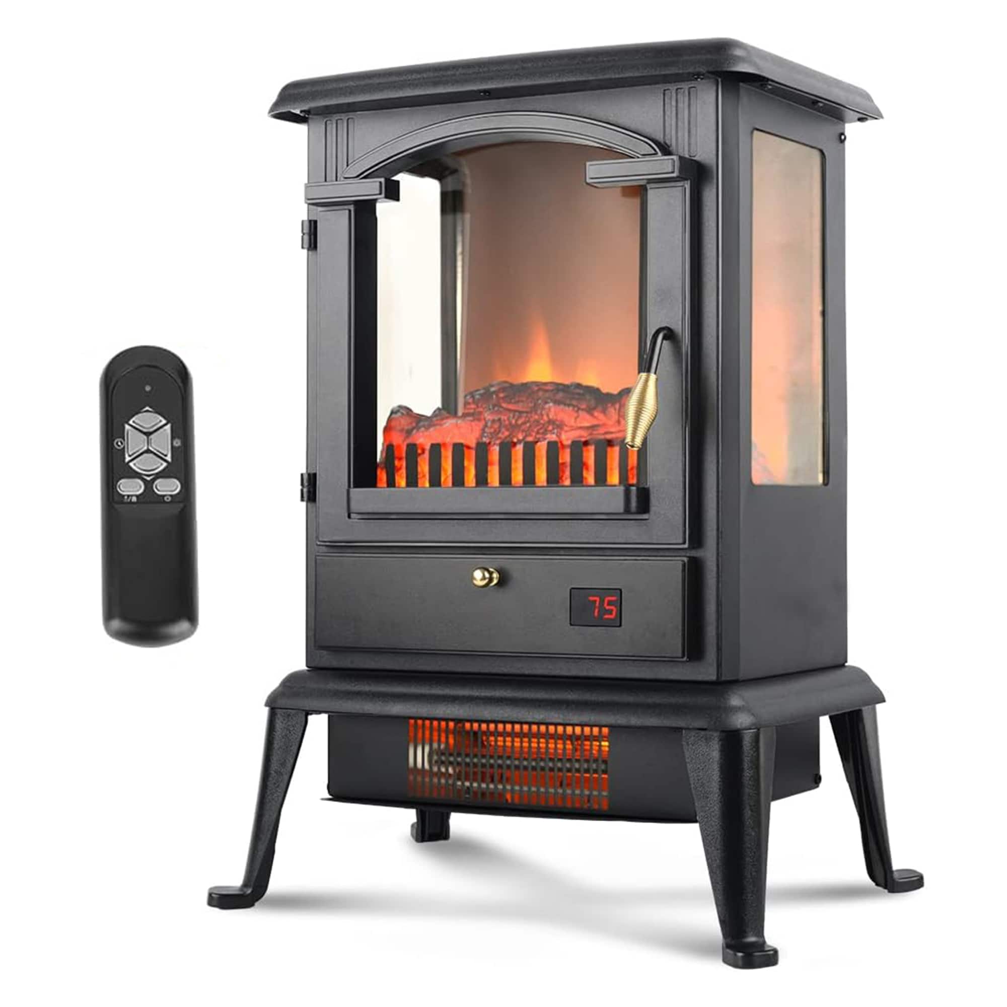 Voltorb - Freestanding Portable Electric Fireplace Heater Stove w/Remote Control - Black