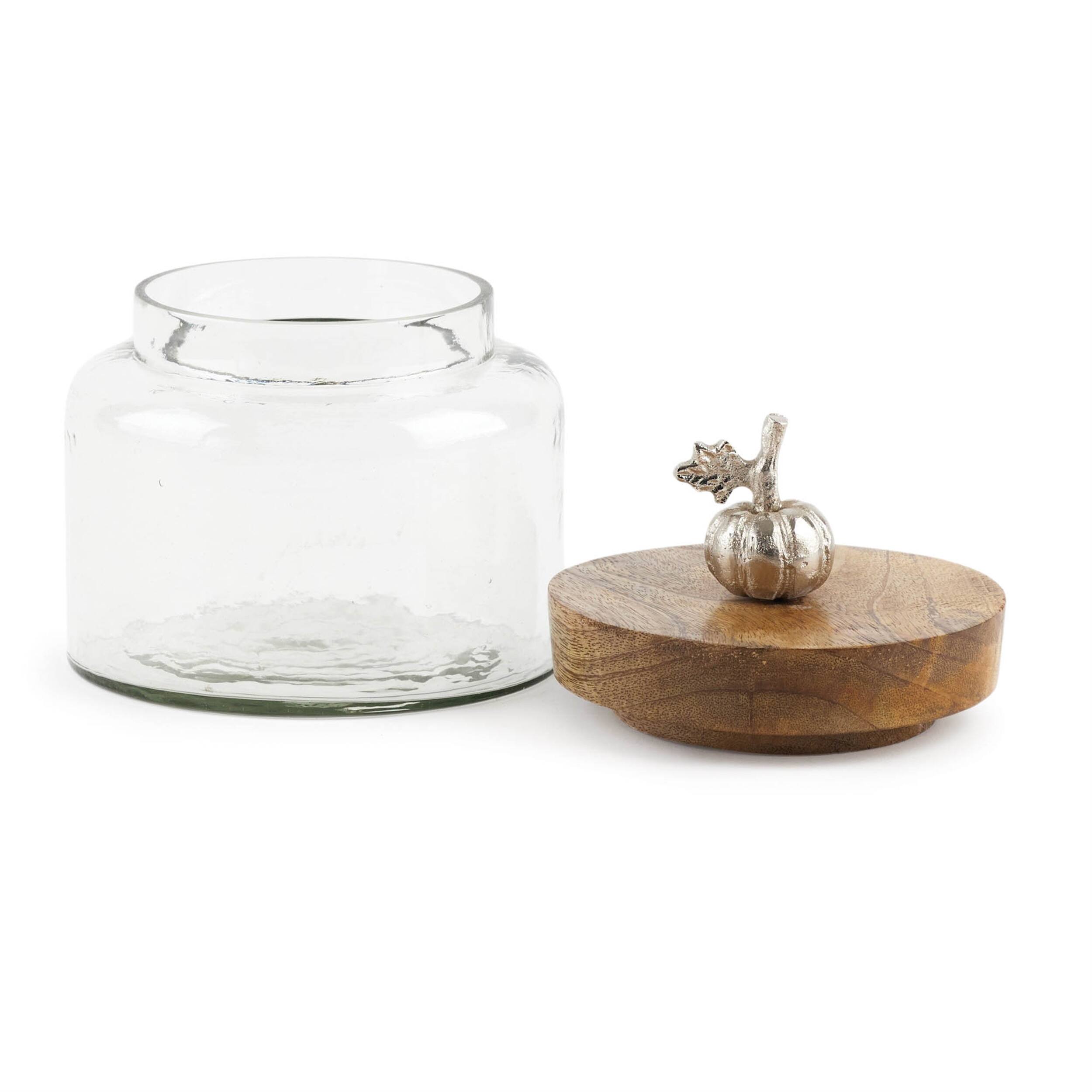 Angle. BreeBe - Glass Canister with Mango Wood Lid and Pumpkin Accent (Set of 2) - Brown.