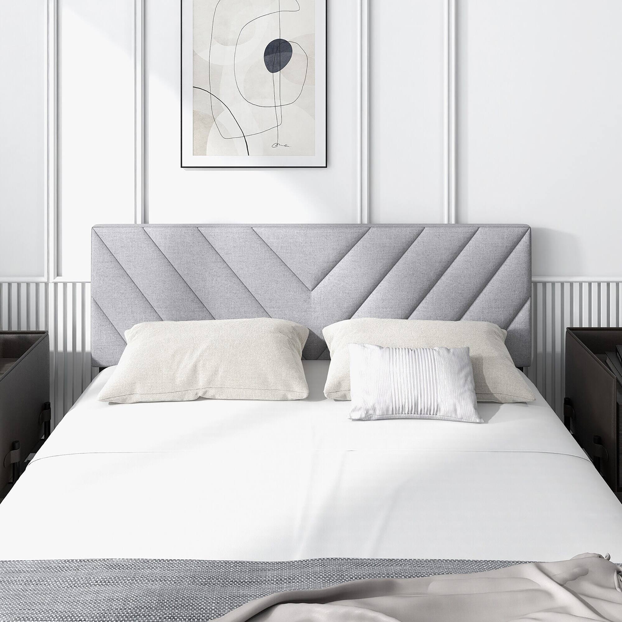 Alt View 1. Gymax - Gymax Linen Fabric Upholstered Headboard Rectangular Headboard w/ Solid Wood Legs - Gray.