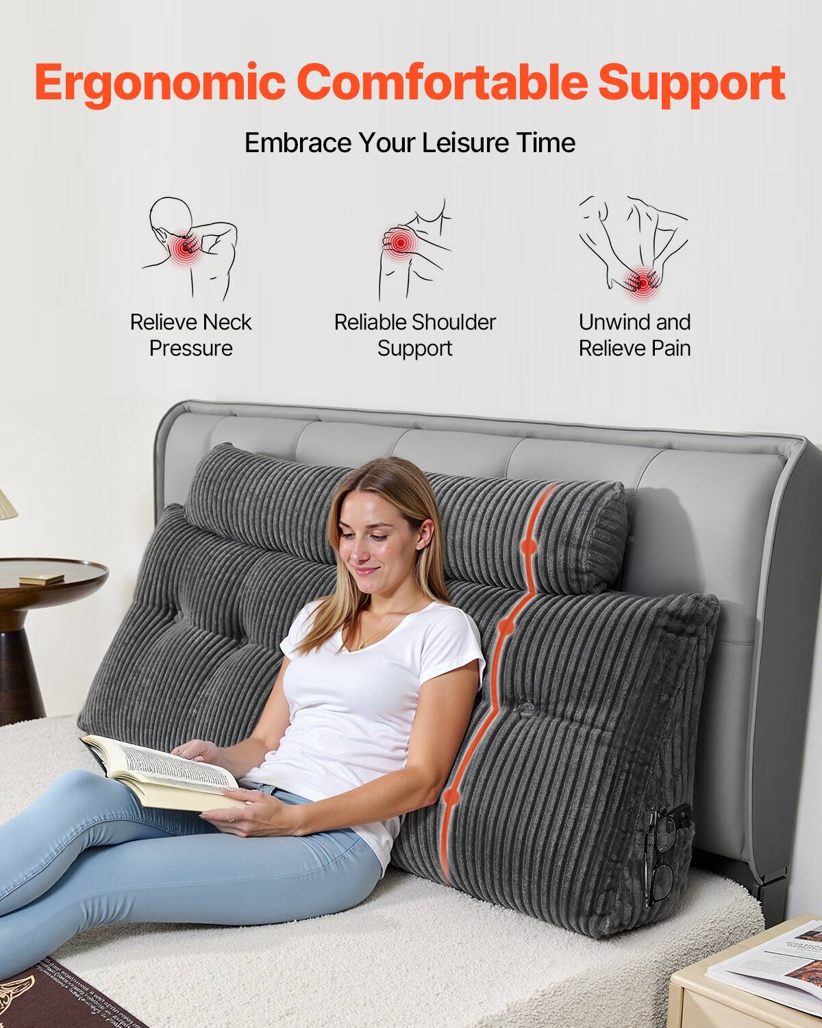 Ergonomic Comfortable Support  
Embrace Your Leisure Time  

Relieve Neck Pressure  
Reliable Shoulder Support  
Unwind and Relieve Pain