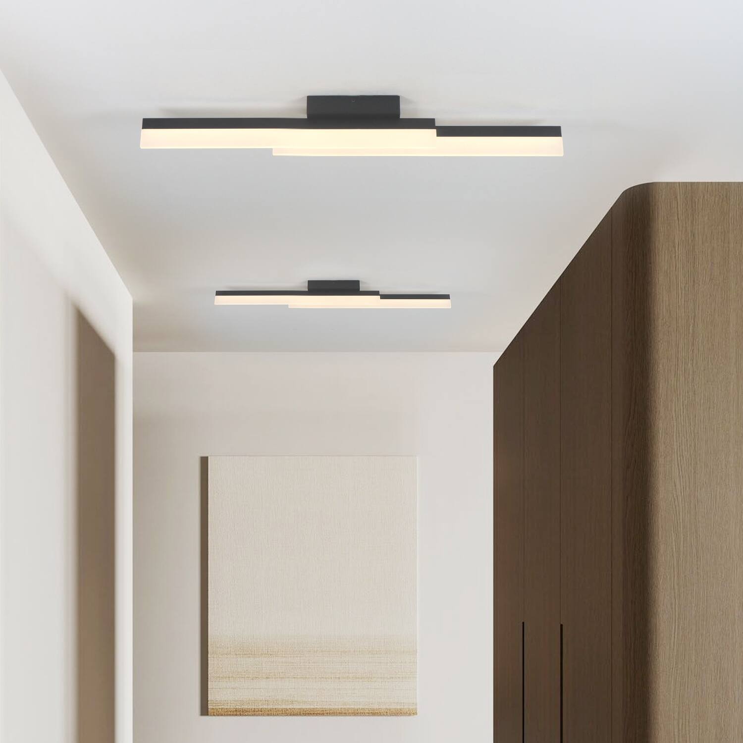 Left. Umeiluce - Modern Hardwired LED Flush Mount Light Warm Light Switch Dimmable - Matte Black.