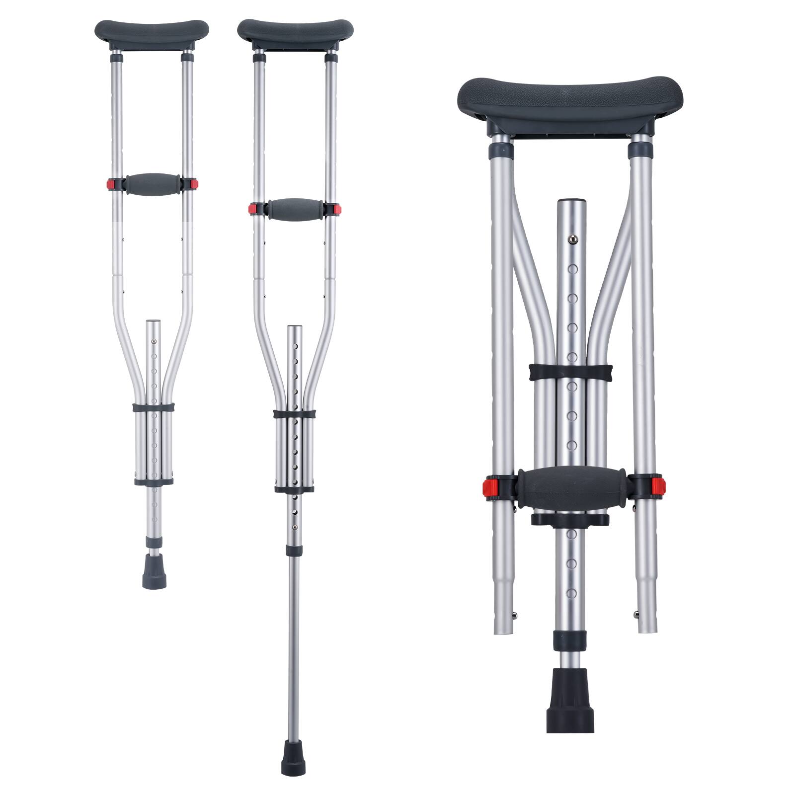 Front. VEVOR - Underarm Crutches, 13-Level Height Adjustable Underarm Walking Crutches, Lightweight Aluminum Crutches - Rubber parts: Grey ; Aluminum tube: Original.