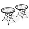 Front. Crestlive Products - Crestlive Products 2pc 18in Foldable Glass Top Outdoor Steel Frame Side Round Outdoor End Table - Black.