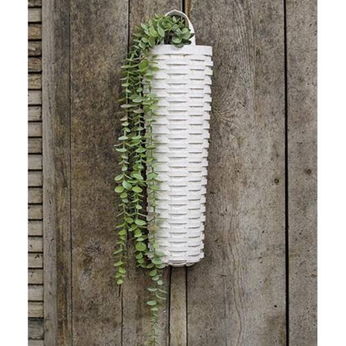 Angle. BreeBe - Whitewash Long John Wall Basket 18x6 - White.