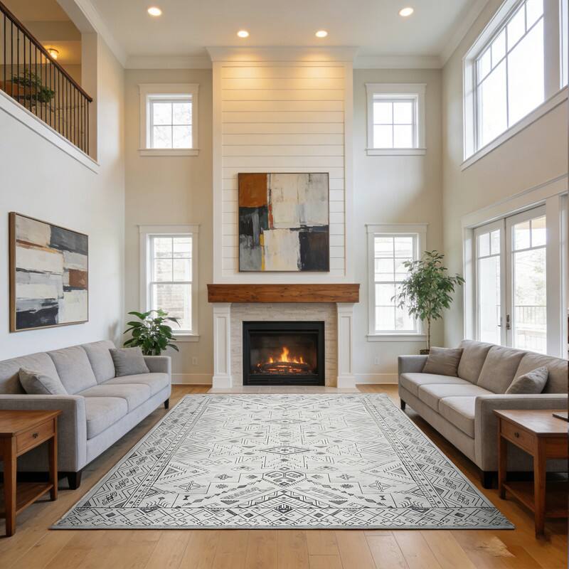 Left. RYHNUYNE - 8x10 Area Rugs Living Room Rug Washable Vintage Boho Rug No Slip Stain Resistant Soft Carpet Indoor Floor Floral Carpets - Painting.