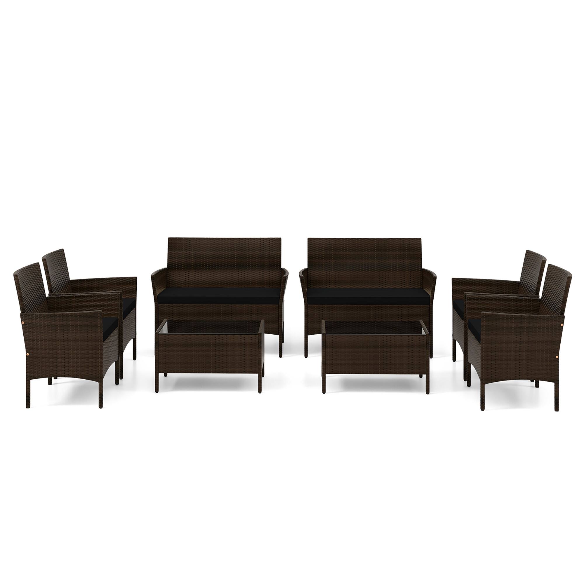 Alt View 9. Gymax - Gymax 8 Piece Patio Rattan Conversation Set Outdoor Wicker Furniture Set w/ Chair - Mix Brown, Black.