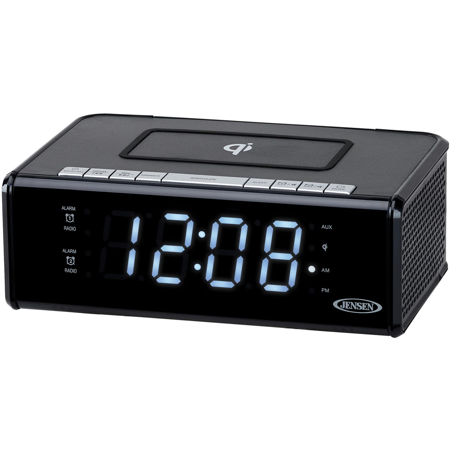 Jensen - QiCR-200 Dual Alarm Clock Radio with Qi Charging - Black