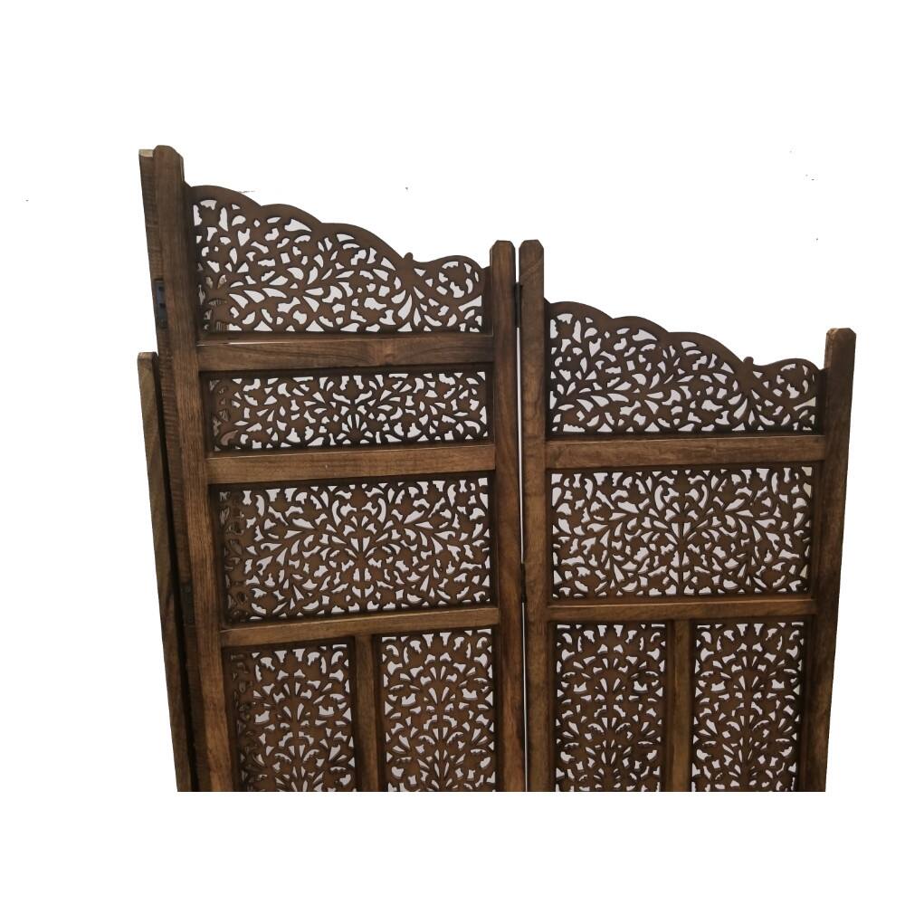 Alt View 4. Manhattan Lane - Benzara Hand Carved Foldable 4 Panel Wooden Partition Screen/RoomDivider - Brown.