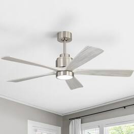 Sofucor - 52'' Industrial Ceiling Fan with 3CCT Dimmable LED Light & Reversible DC Motor Modern Chandelier Fan for Bedroom Indoor - Silver Wood