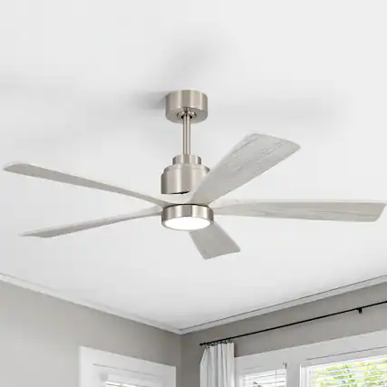 Front. Sofucor - 52'' Industrial Ceiling Fan with 3CCT Dimmable LED Light & Reversible DC Motor Modern Chandelier Fan for Bedroom Indoor - Silver Wood.