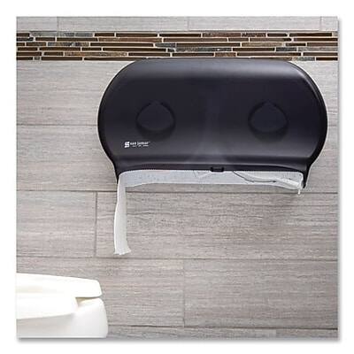 Alt View 3. San Jamar - San Jamar Twin 9" Jumbo Bath Tissue Dispenser, Black Pearl, 12"H x 19"W x 5 1/4"D - Black Pearl.