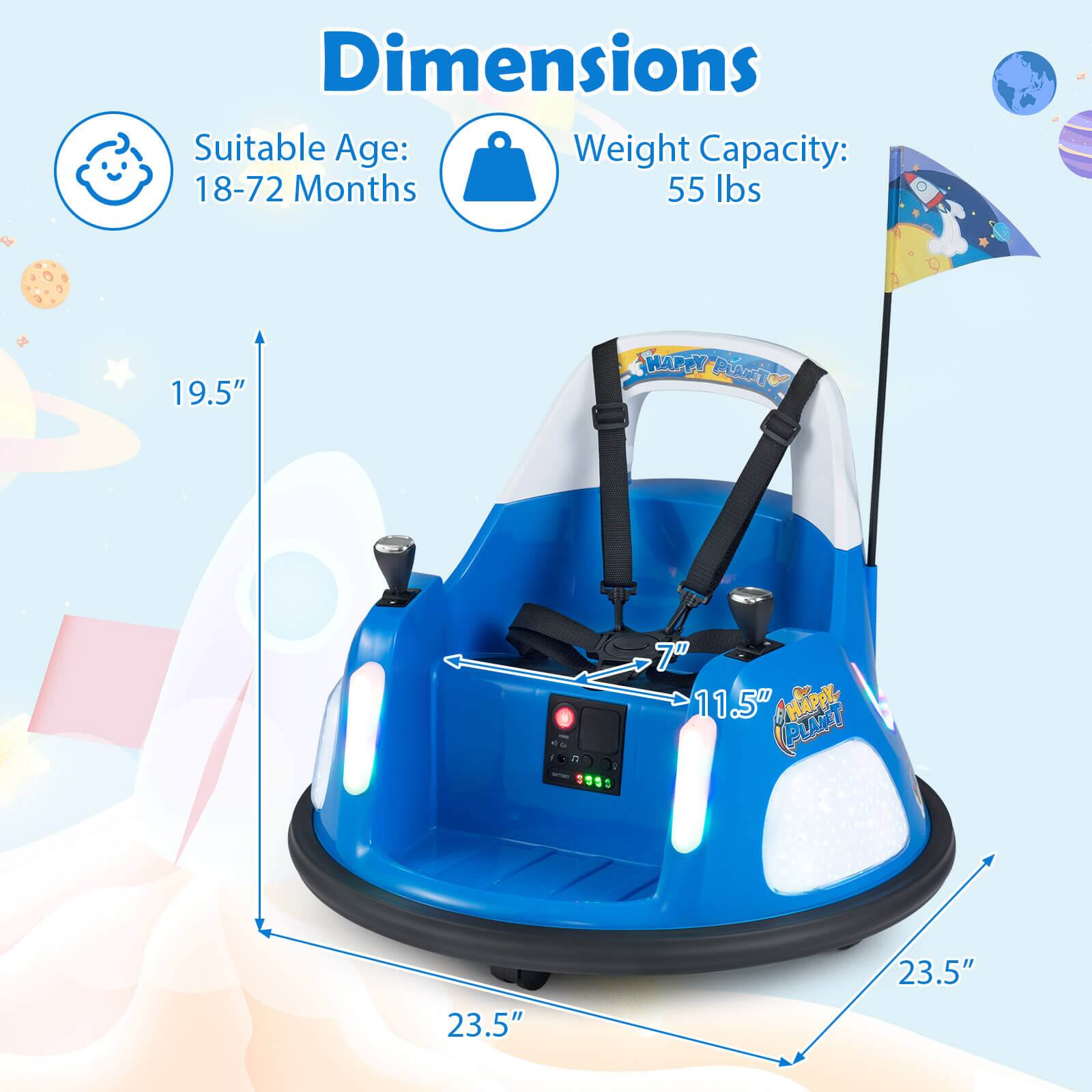Dimensions  
Suitable Age: 18-72 Months  
Weight Capacity: 55 lbs  

19.5"  
7"  
11.5"  
23.5"  
23.5"