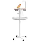 Front. Pawhut - Bird Stand, Parrot Stand with Wheels, Perches, Stainless Steel Feed Bowls, Round Tray, Bird Play Stand, Indoor Outdoor - White.