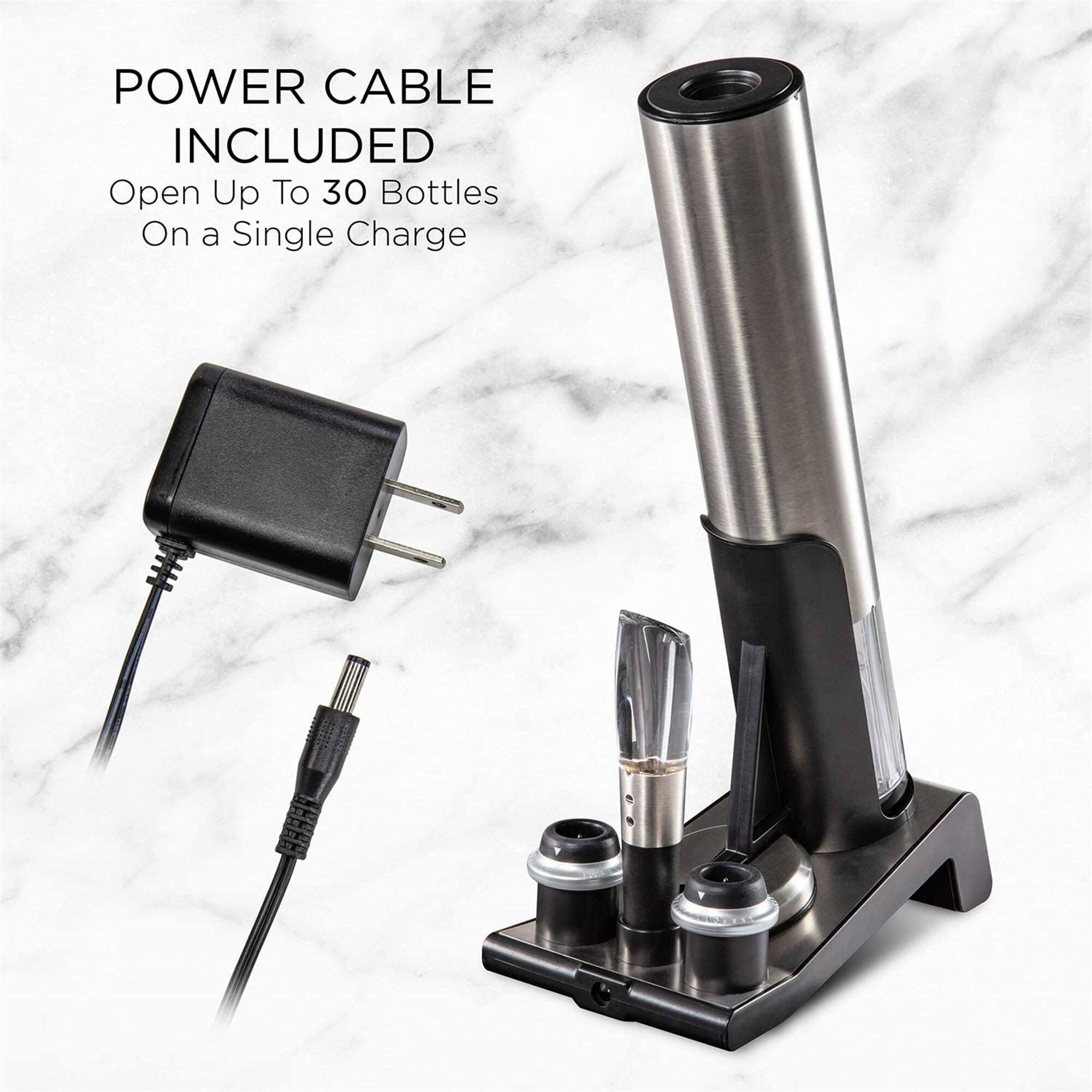 POWER CABLE INCLUDED
Open Up To 30 Bottles On a Single Charge