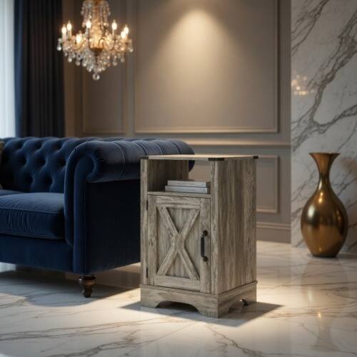 Angle. LUCKY ONE - 16" Assembled Farmhouse Nightstand with Charging Station USB - Wood.