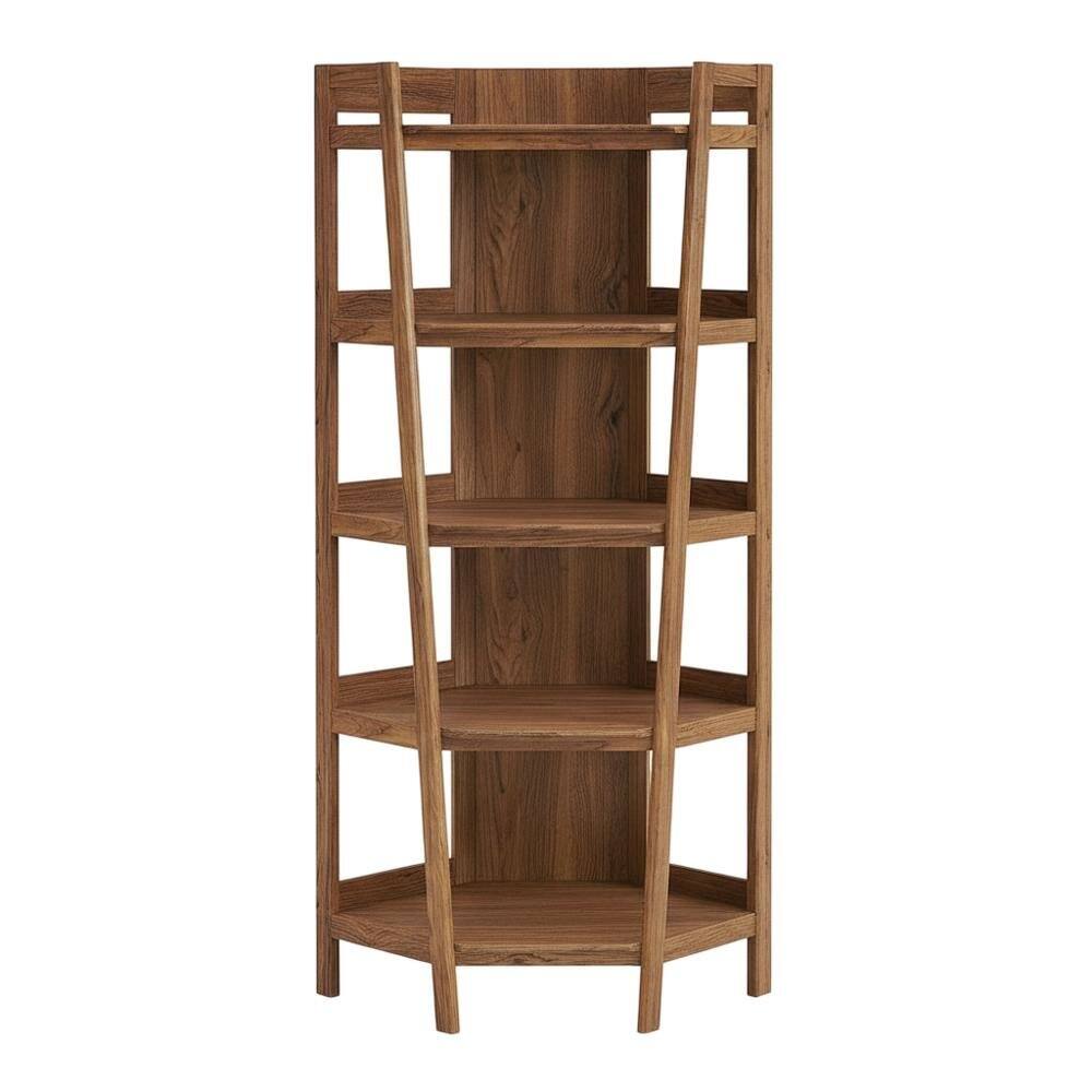 Back. FurniFact - Brown corner bookshelf with spacious shelves and modern design - Brown.