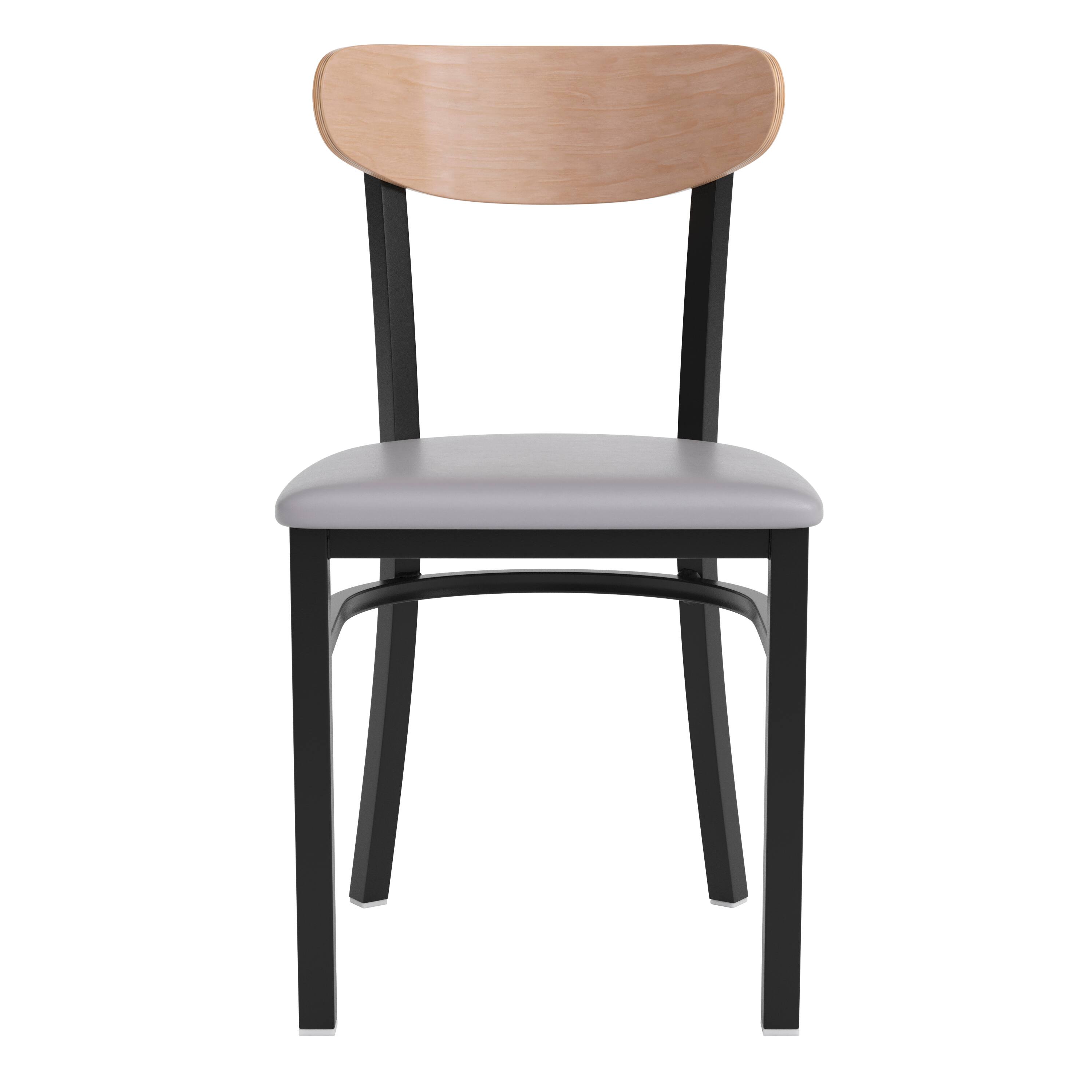 Alt View 9. Emma + Oliver - Yara Industrial Dining Chair with Rolled Steel Frame and Solid Wood Seat - 500 lbs. Static Weight Capacity - Natural Birch Wood Back/Gray Vinyl Seat.