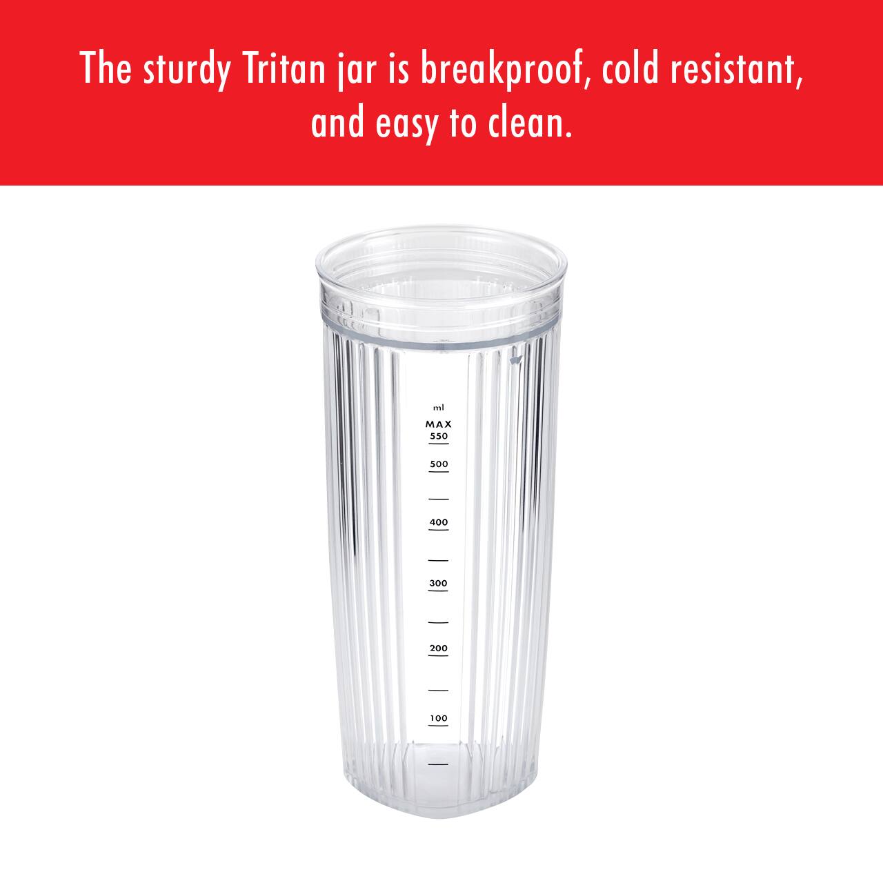 The sturdy Tritan jar is breakproof, cold resistant, and easy to clean.