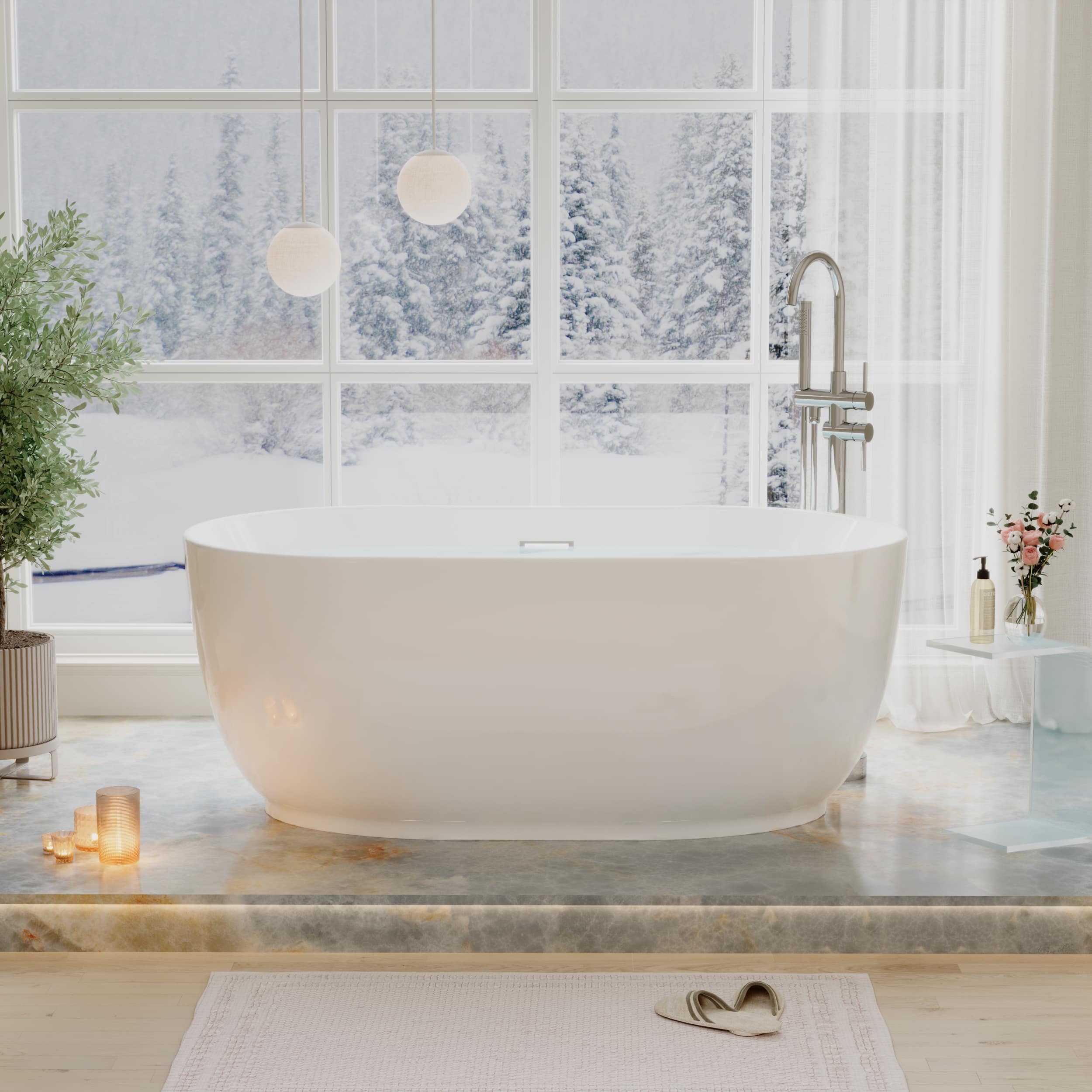 WELLFOR - Lyra 59 in. x 31.5 in. Pure Virgin Acrylic Oval Freestanding Soaking Bathtub with Drain and Overflow - White price history on PriceWatchPro