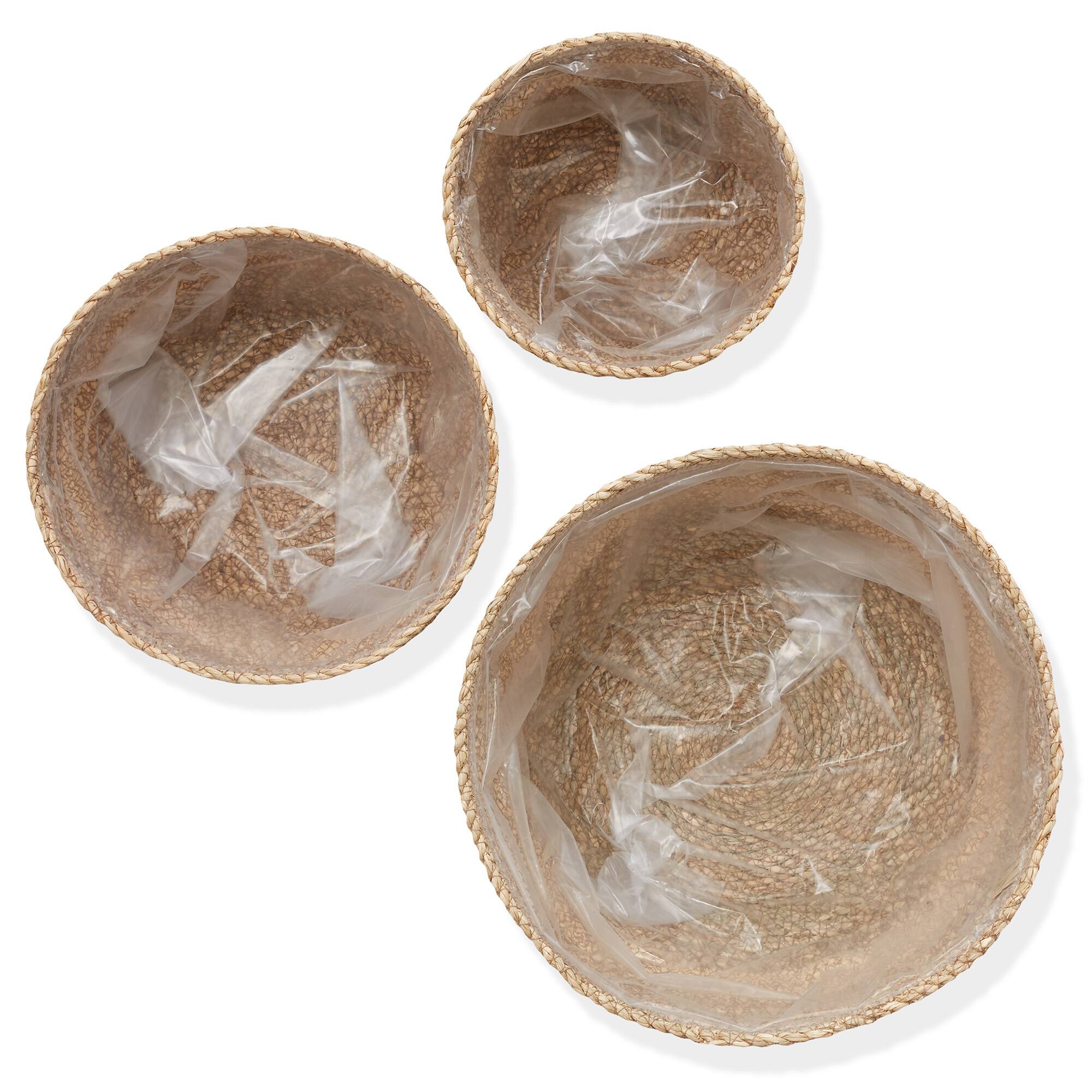 Alt View 4. Casafield - Set of 3 Seagrass Planter Baskets - Natural Flower Pot Covers w Liners - Two-Tone.