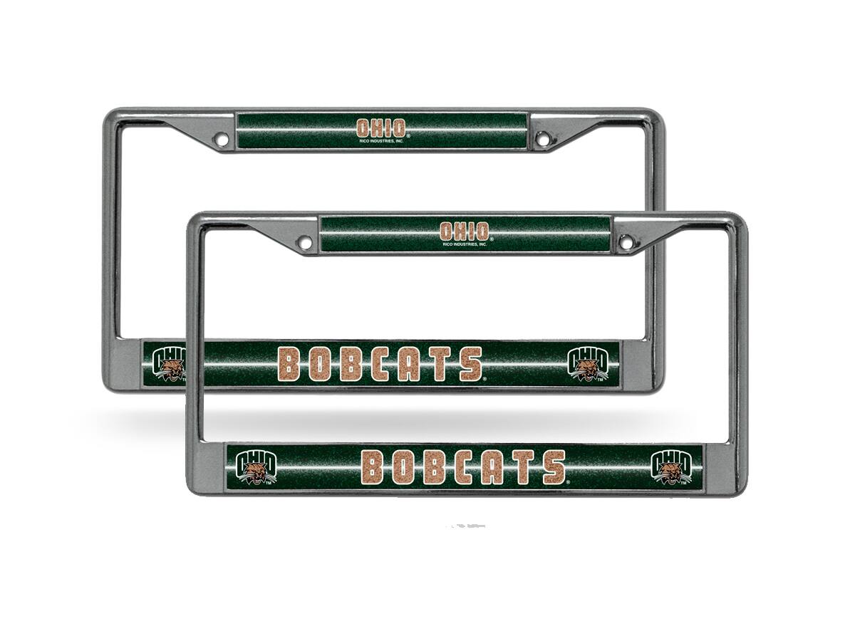Rico Industries - Ohio Bobcats Chrome Metal Sparkly Glitter Bling Look License Plate Frame - Set of 2 Frames - Multi