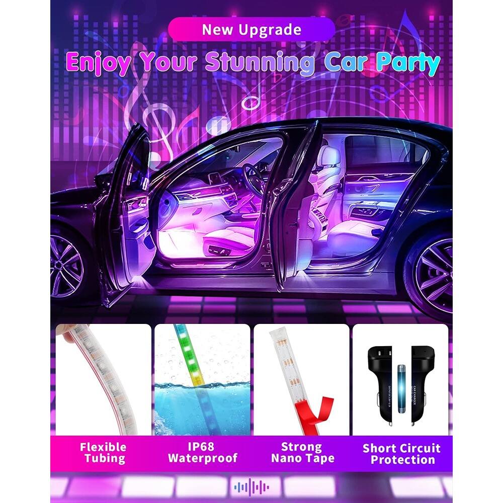New Upgrade  
Enjoy Your Stunning Car Party  

- Flexible Tubing  
- IP68 Waterproof  
- Strong Nano Tape  
- Short Circuit Protection