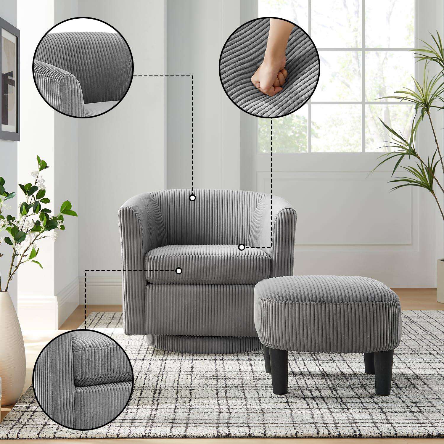 Alt View 5. Ecooso - Swivel Recliner Accent Chair 360° with Ottoman, Corduroy Arm Sofa - Gray.