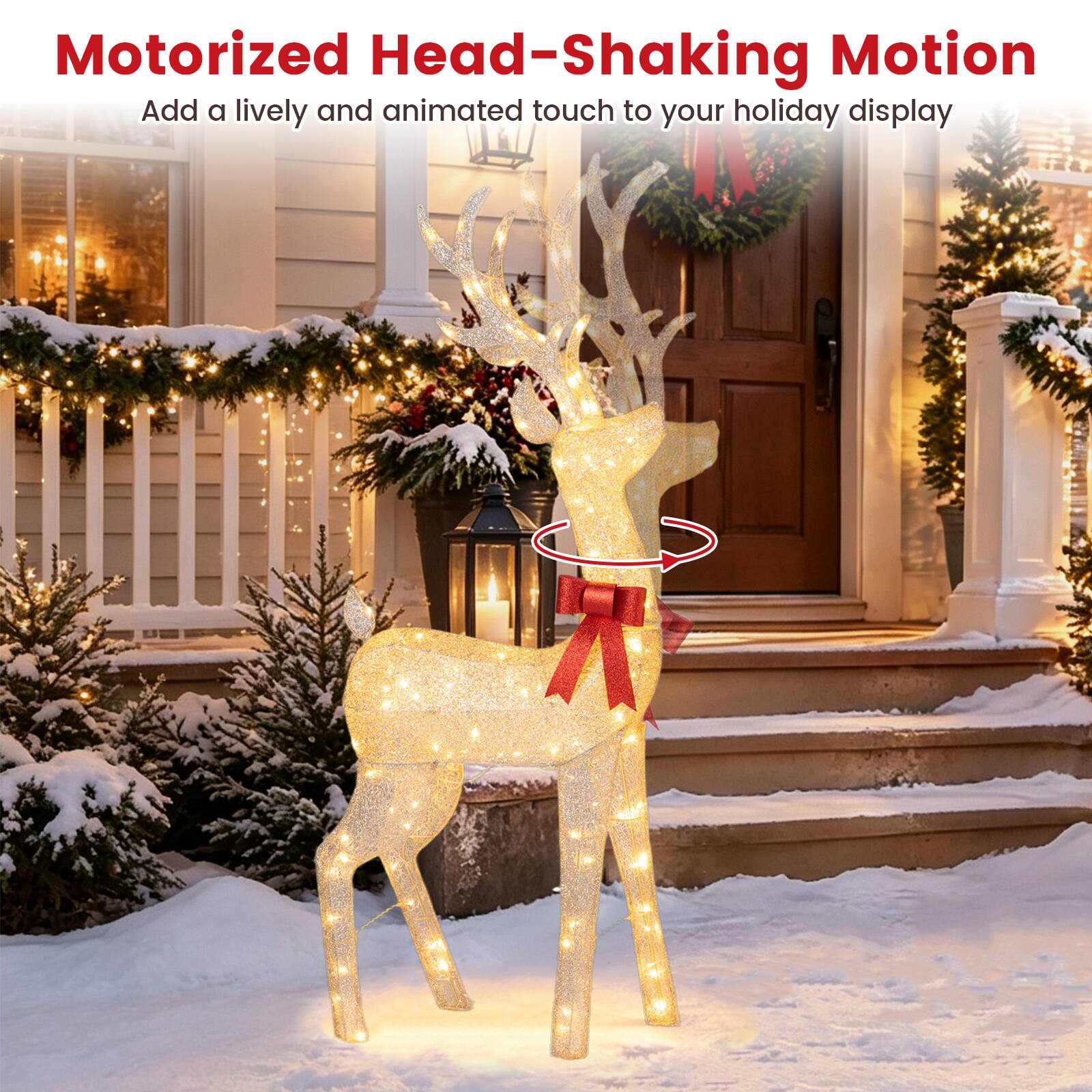 Motorized Head-Shaking Motion  
Add a lively and animated touch to your holiday display