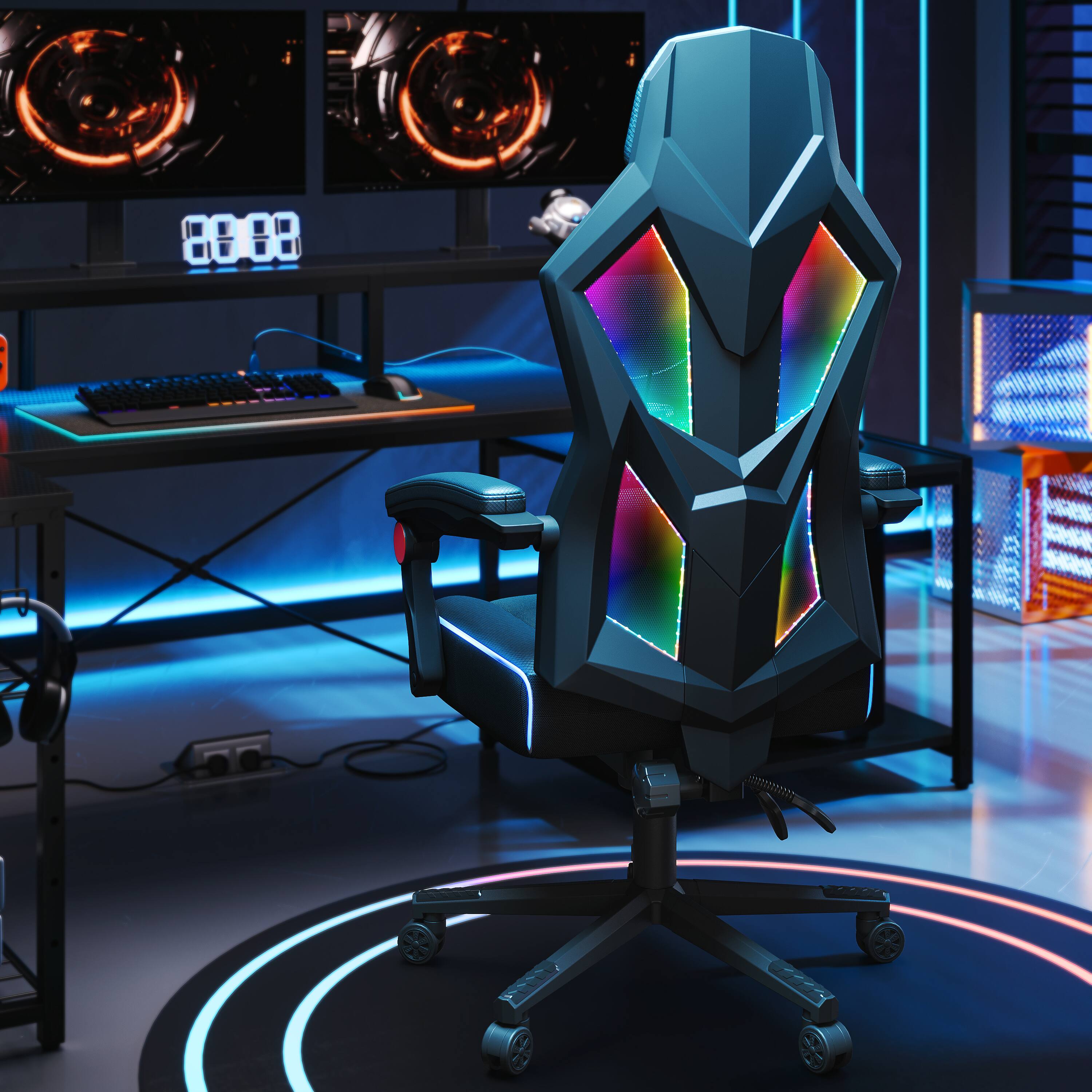 Left. Bestier - Bestier Ergonomic PU Breathable Mesh Lighting Gaming Chair - Red.