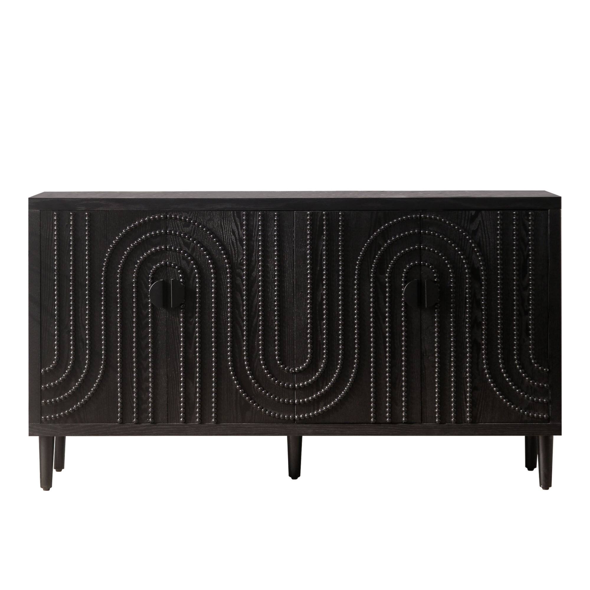 Left. GOODSILO - Contemporary Sideboard Cabinet Featuring Decorative Nailhead Accents Ideal for Dining and Living Room Storage - Black.