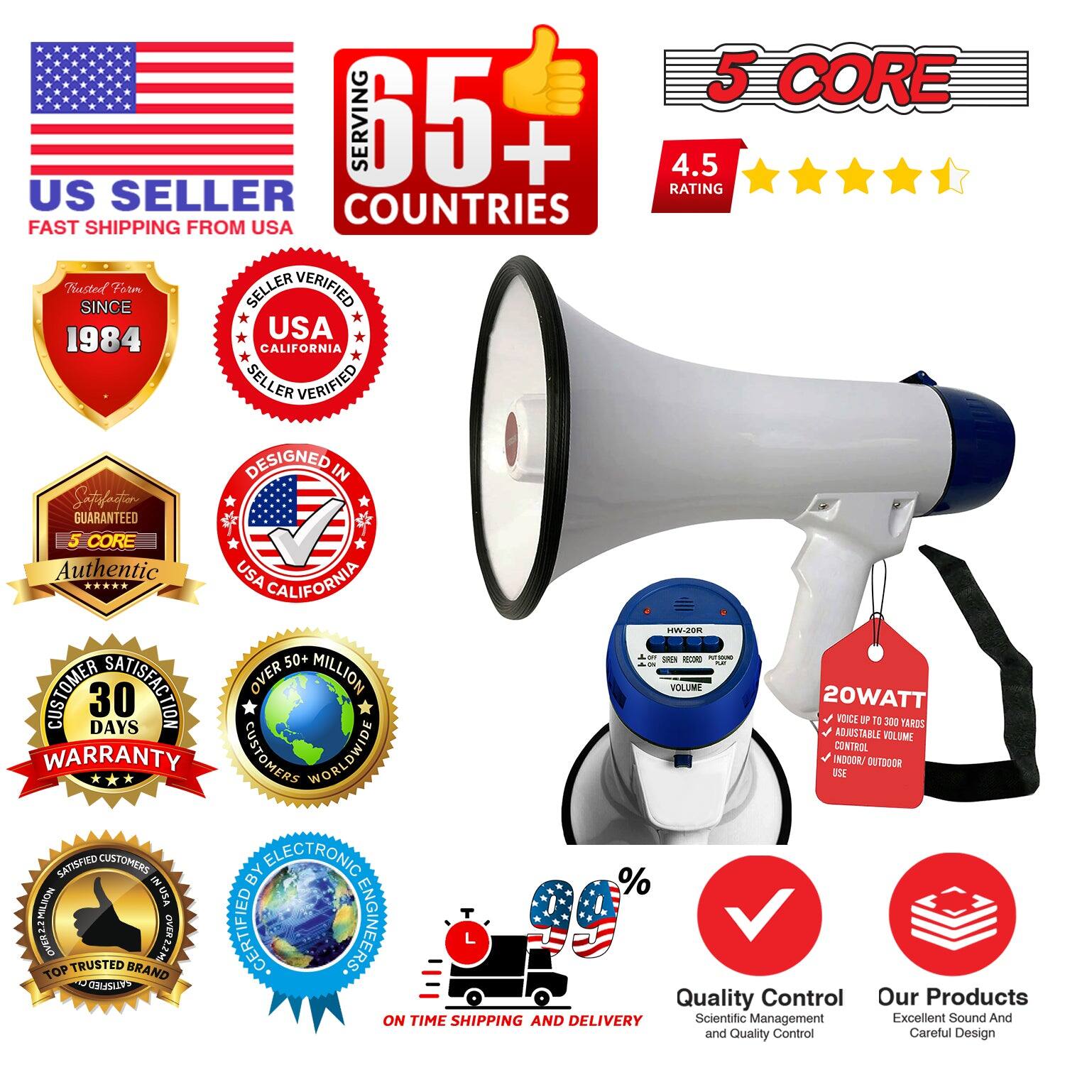**US Seller**  
Fast Shipping from USA

**65+ Countries Served**  
4.5 Rating

**Trusted Since 1984**

**Seller Verified**  
USA California

**Designed in USA California**

**5 Core Authentic**

**Customer Satisfaction**  
30 Days Warranty

**Over 50+ Million Customers Worldwide**

**20Watt**  
Voice up to 300 Yards  
Control Volume  
Indoor/Outdoor Use

**Top Trusted Brand**  
Certified by Electronic Engineers

**On Time Shipping and Delivery**

**Quality Control**  
Scientific Management and Quality Control

**Our Products**  
Excellent Sound and Careful Design