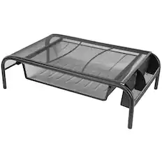 Front. Mount-It! - Metal Mesh Monitor Stand & Riser Up to 32″ with Pullout Drawer & Desk Storage, Black - Black.