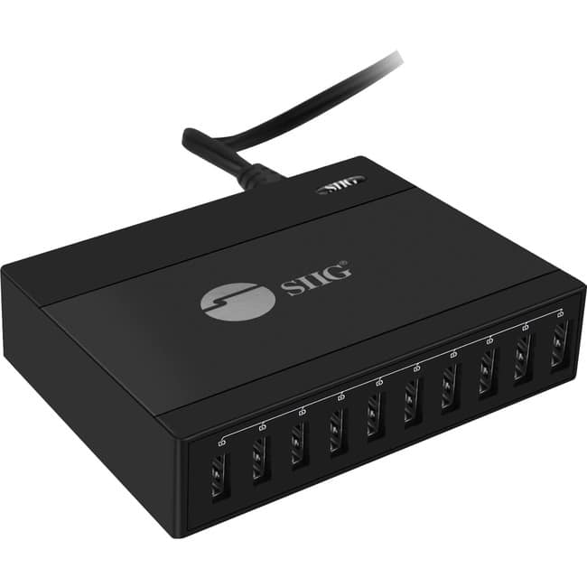 SIIG Inc - SIIG 60W 10-Port USB Charger - Charge up to 10 USB-A devices simultaneously with its small travel design making it easy - Black