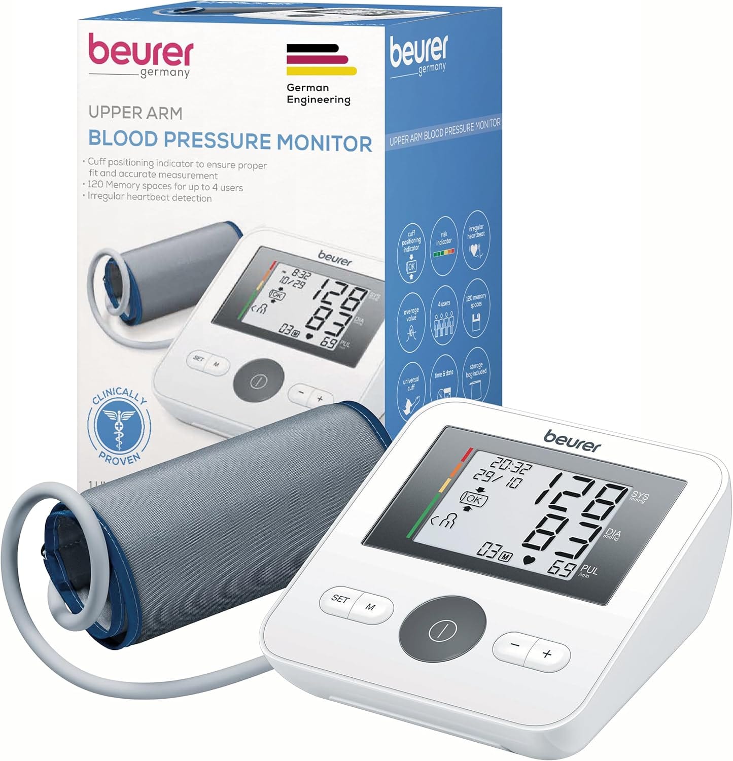 RTMB - Upper Arm Blood Pressure Monitor – Adjustable Cuff, Apple Health Sync - White