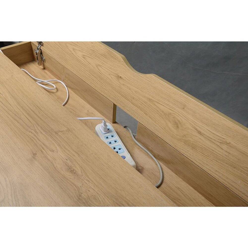 Alt View 3. FurniFact - Light Brown Wood Desk With 1 Drawer, White Frame Compact Writing Desk For Home - Green.