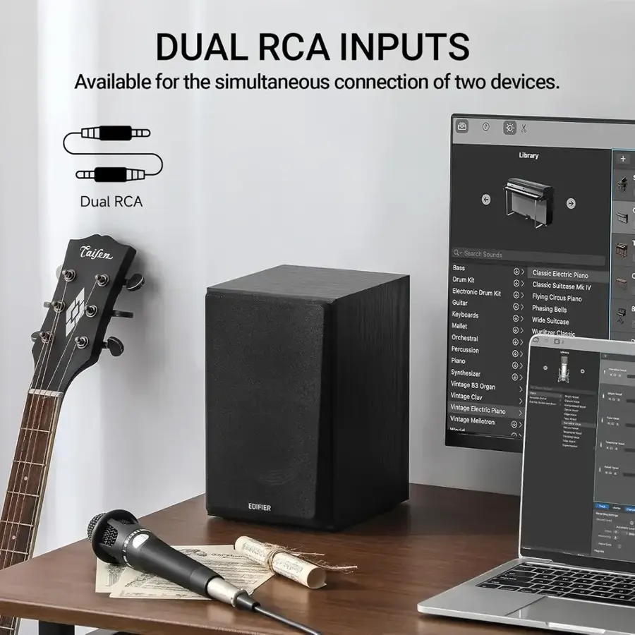 DUAL RCA INPUTS: Available for the simultaneous connection of two devices. Library: Dual RCA Inputs.