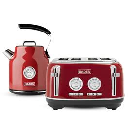 Haden - Dorset 1.7 Liter Cordless Electric Kettle and 4 Slice Bread Toaster - Red