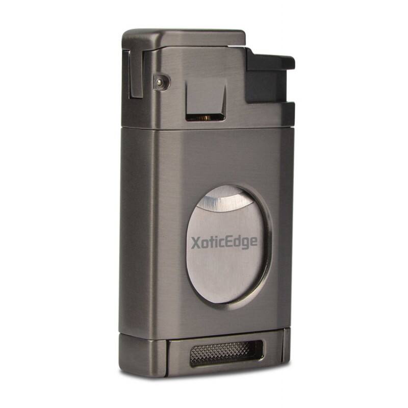 Angle. Prestige - Aurora Torch Lighter with Cutter (Gun Metal) - Gun Metal Gray Finish.