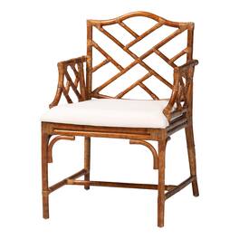 bali & pari - Aella Marbled Tortoise Natural Rattan Armchair - Handcrafted Wicker Accent Seating with Open Back - Marbled Tortoise Brown/White